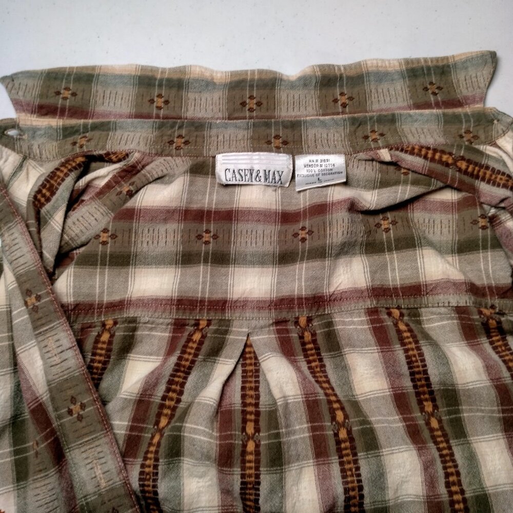 Vintage Casey And Max Blouse Women L Brown Plaid Embroidered Leaf Leaves Fall - Picture 15 of 15